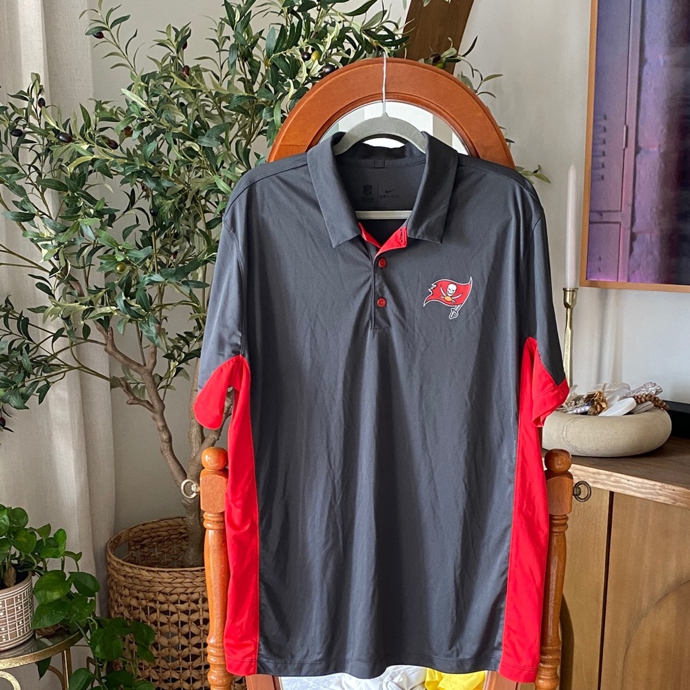 Nike Team Apparel Dri-Fit Gray and Red Tampa Bay Buccaneer’s Football Polo Shirt